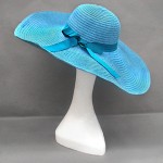 Wide Brim Hat - Straw Hat- Paper Straw Hat w/ Lace Band - Turquoise - HT-ST1160TU